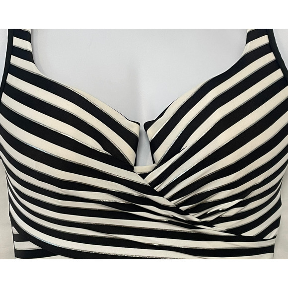 Miraclesuit Sz 10 Gilt Trip Escape Swimsuit Black White Stripe Tummy Control New - Picture 4 of 12